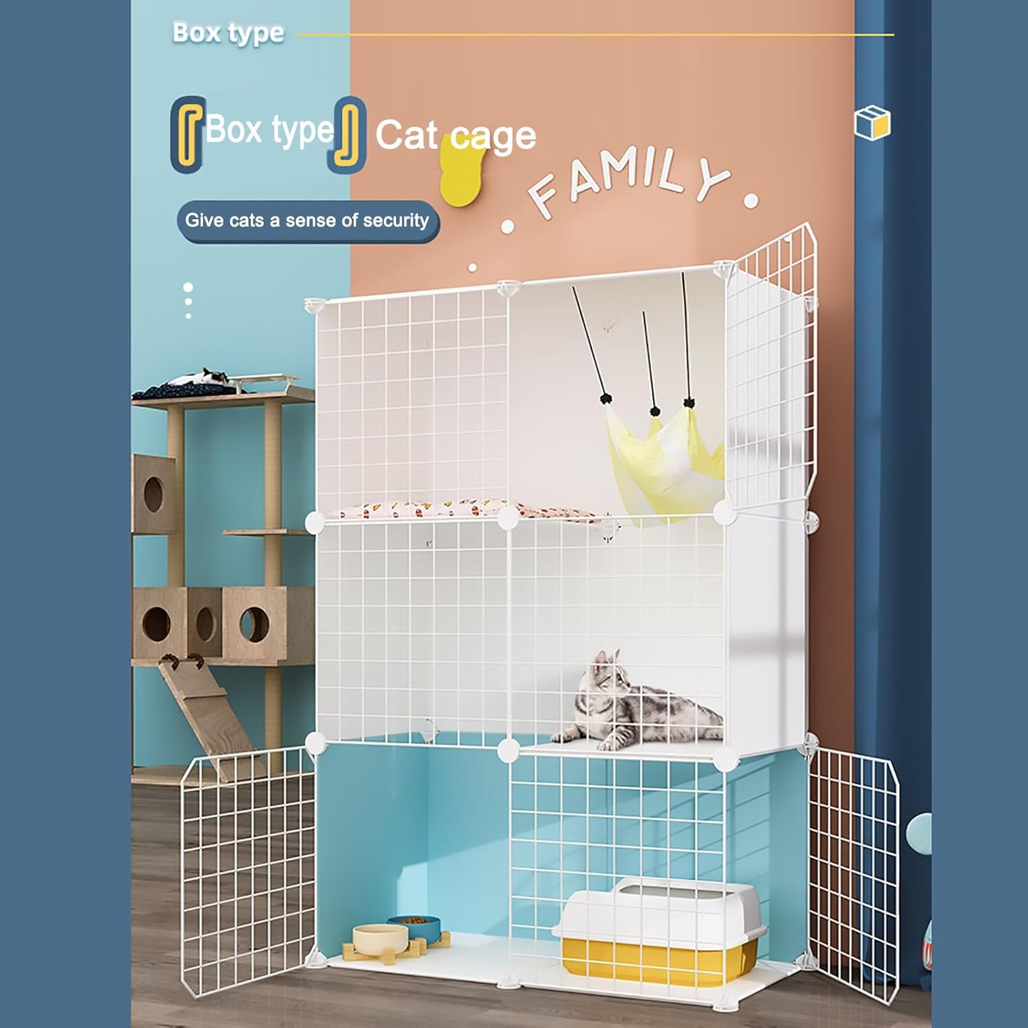 s Indoor, Outdoor Cat Enclosures, Small Animals Cage DIY Wire Fence Cat Kennel, Semi-Enclosed Design, for 1-3 Cats(111x39x37cm)