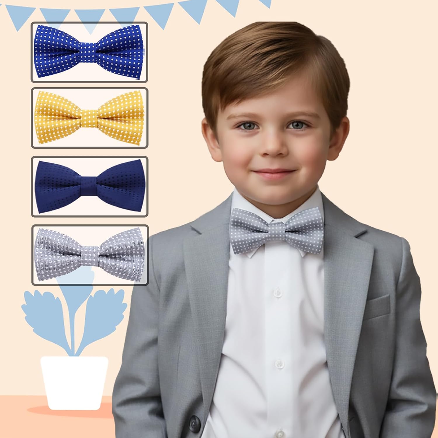 AUSKY 4 Pack Kids Bow Ties for Boys, Pre-Tied Adjustable Toddler Bowtie Set for Age 1-10 Years Old