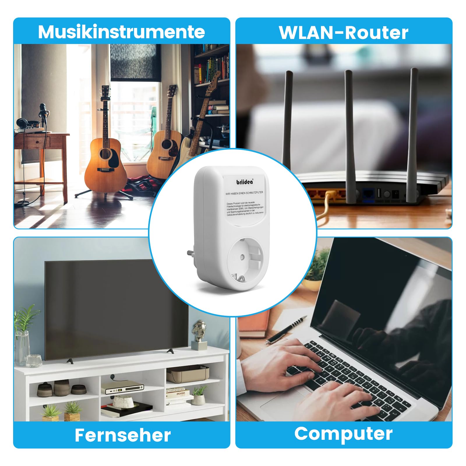 briidea Netzfilter-Zwischenstecker, Universal-Breitband Netzfilter, Gesunde Umgebung & Längere Gerätelebensdauer durch Hochfrequenzrauschfiltration