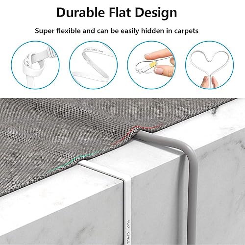 Miniatura 6 de Cable Ethernet Cat 6 de 25 pies, red de Internet plana blanca, cables de conexión LAN profesional, cable de computadora de alta velocidad con clips