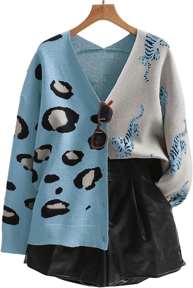 WDIRARA Women's Leopard Tiger Print Cardigan V Neck Long Sleeve