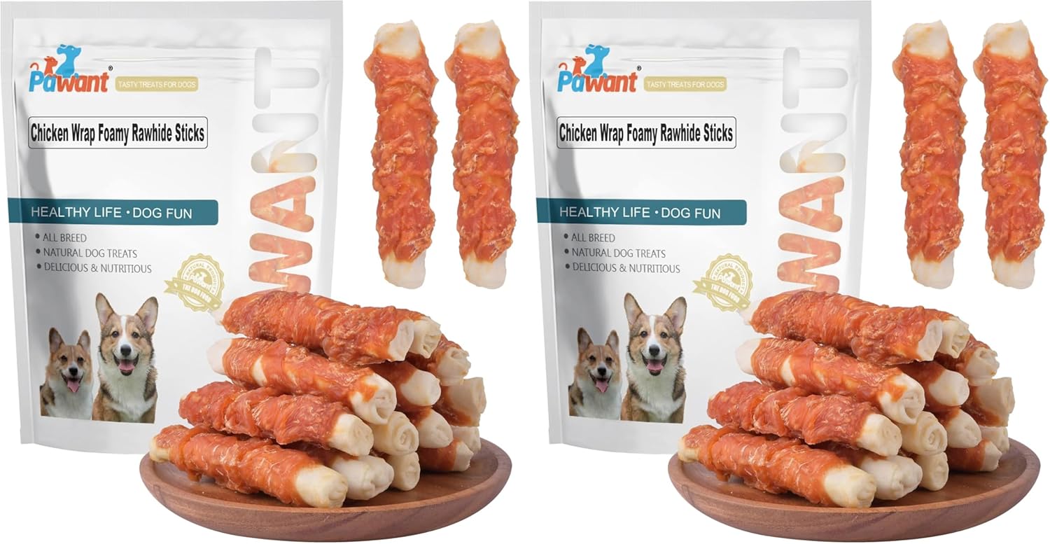 Dog Treats Chicken Wrapped Rawhide Rolls Healthy Dog Chews Long Lasting1 lb/454g (Pack of 2)