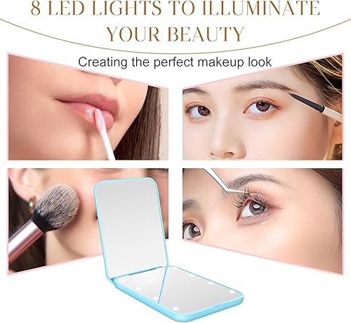 Miniatura 34 de Espejo compacto, espejo de bolsillo LED de aumento 1X/3X con BIattery interno, mini espejo para bolso, bolsillo, viaje y regalo (rosa)