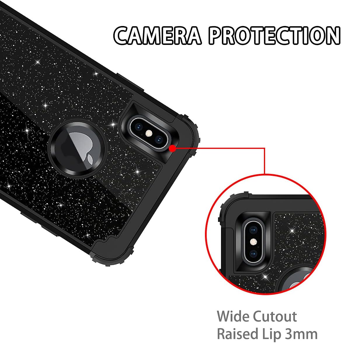 LONTECT for iPhone Xs Max Case Glitter Sparkle Bling 3 in 1 Heavy Duty Hybrid Sturdy High Impact Shockproof Protective Cover Case for Apple iPhone Xs Max 2018 6.5 Display, Black