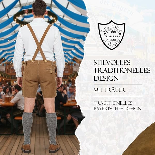 TR Martha Premium Lederhose für Herren - Elegante Trachtenhose Gr.46-60 - Kurze Trachten Lederhose mit Träger für Männer - Oktoberfest Hose - 2