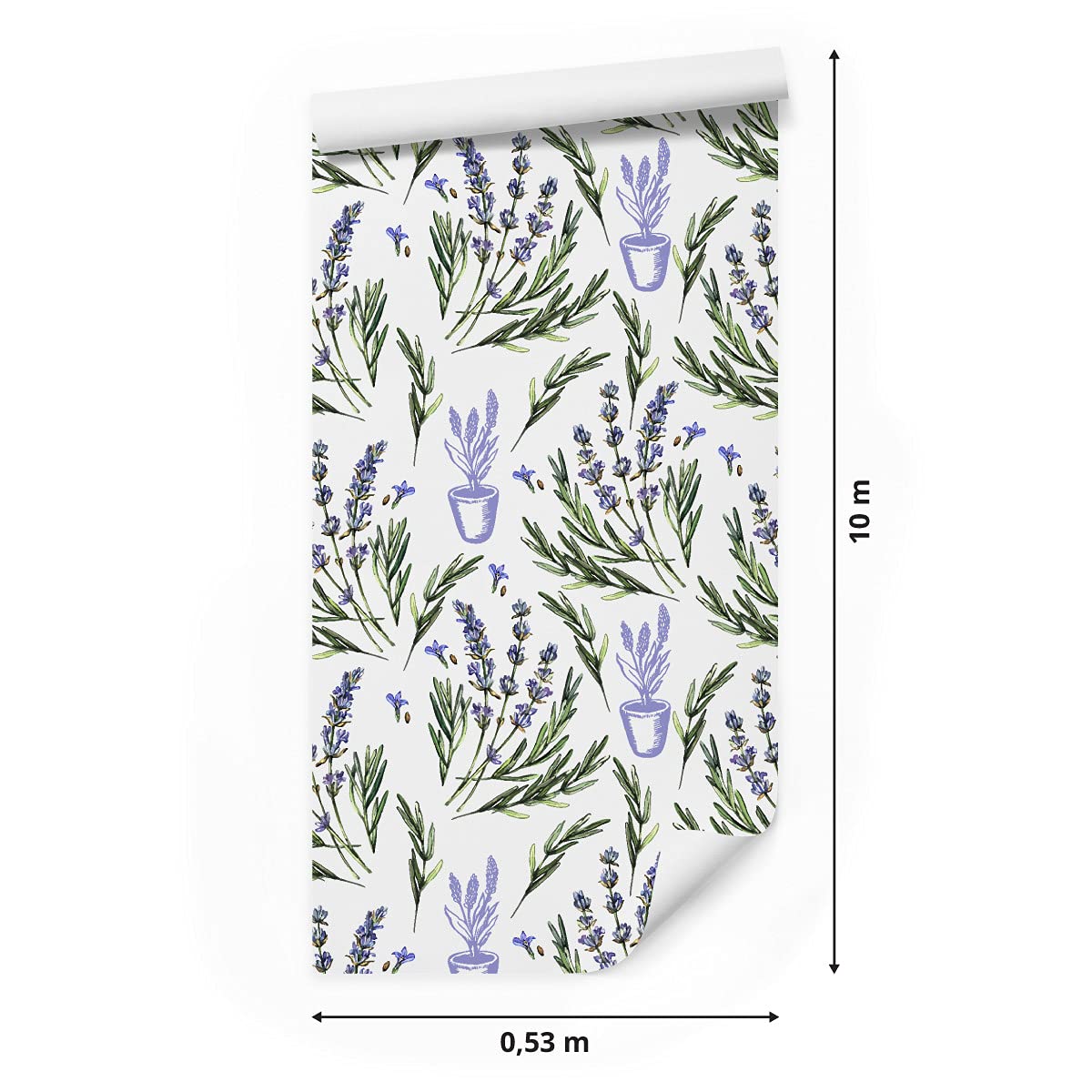 Muralo Tapeta 10 m, rolka flizeliny, kwiaty, lawendy, liście, natura, rośliny, łodygi, tapeta z włókniny, 1000 x 53 cm, tapeta ścienna, do salonu, sypialni, nowoczesna dekoracja ścienna