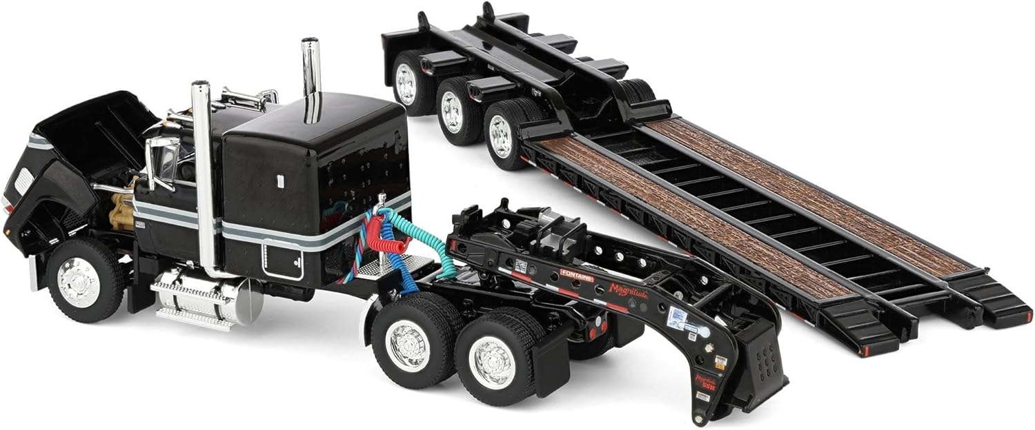 First Gear DCP 1/64 Black Ford LTL 9000 Fontaine Magnitude Tri-axle Lowboy Trailer 60-2102