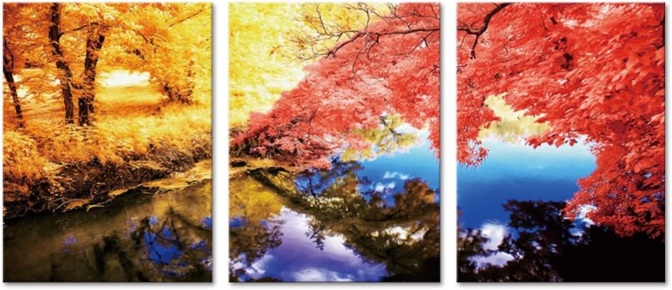Moco Art-Canvas Wall Art Painting Autumn Beautiful Trees Forest Landscape Picture Prints On Canvas Contemporary Artwork Framed Ready to Hang For Home Living Room Decor (Maples Forest (30x40cmx3pcs))