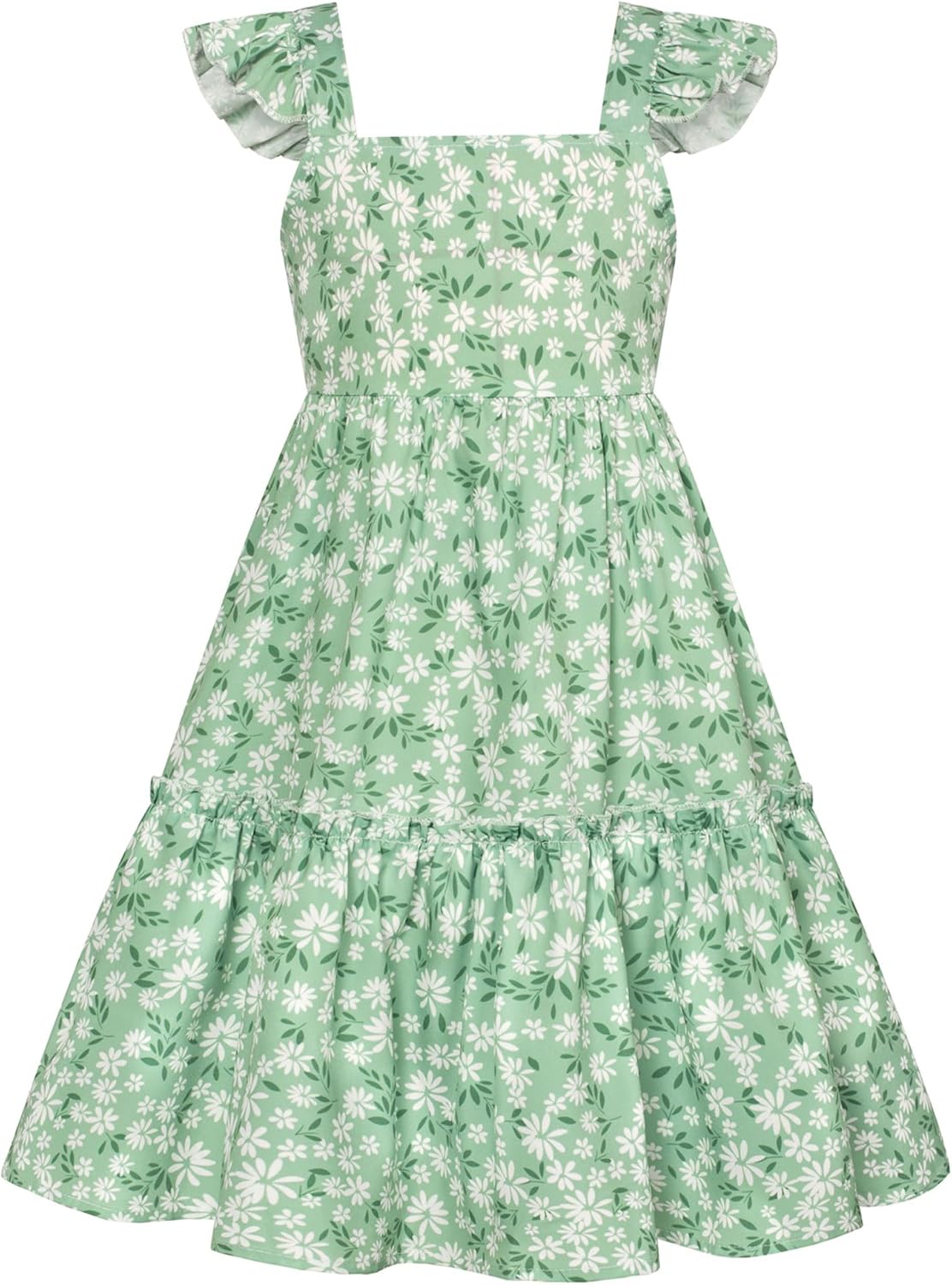 GRACE KARIN Girls Floral Dress Tie Back Flutter Sleeves Casual Summer Dress for 5-12Y