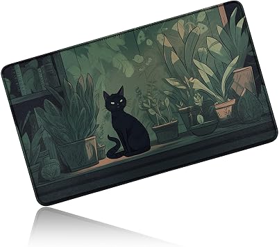24" x 14" Zoned TCG Playmat, Non Slip Rubber MTG Game Mat, Leaf Cat