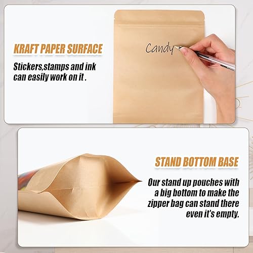 Miniatura 3 de Qilery 320 bolsas de papel kraft con ventana resellables, bolsas de papel con cierre de cremallera, juegos de recipientes para té, café, alimentos,