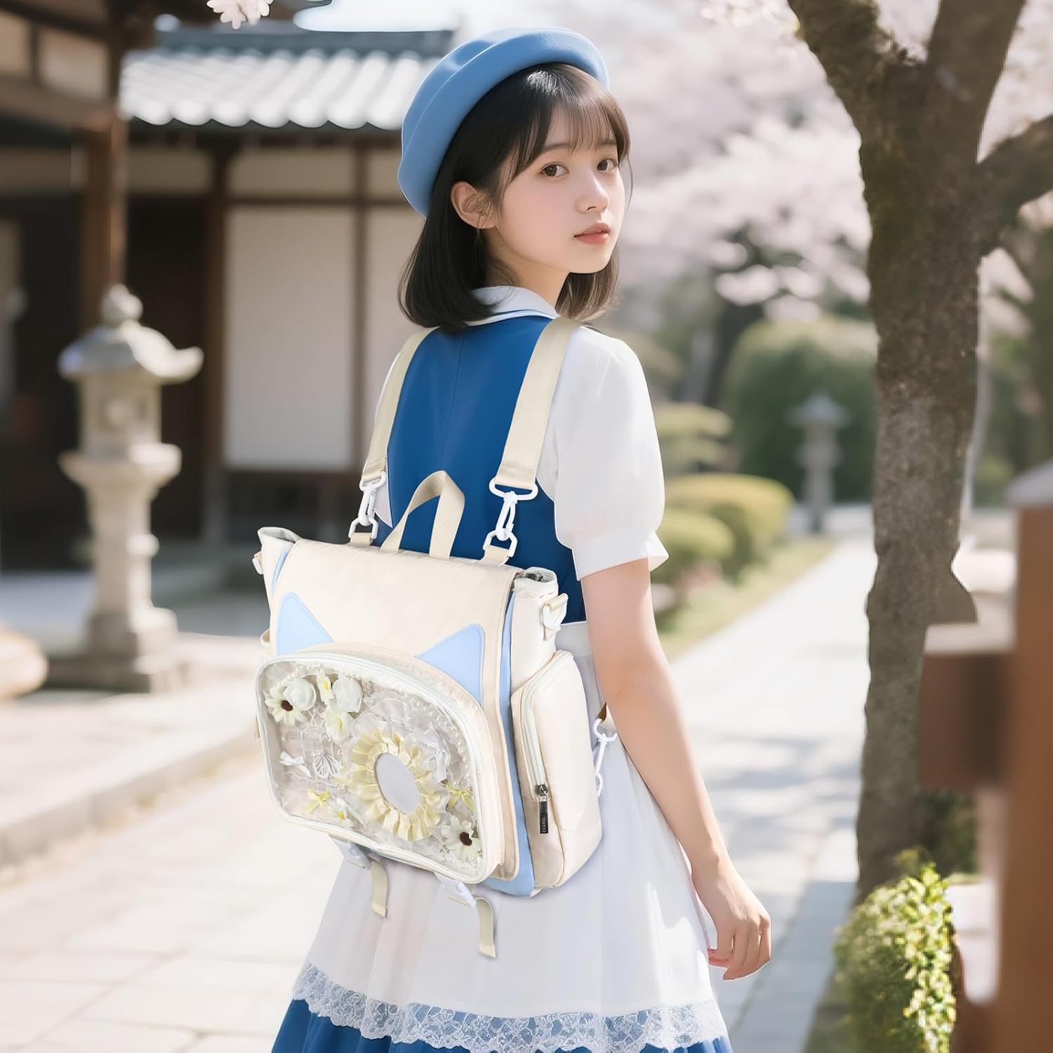 TINYAT Kawaii Ita Bag Backpack Cute Backpack for Women Men Pin Display Bag Aesthetic Cat Ita Daypack Crossbody for Anime Y2K