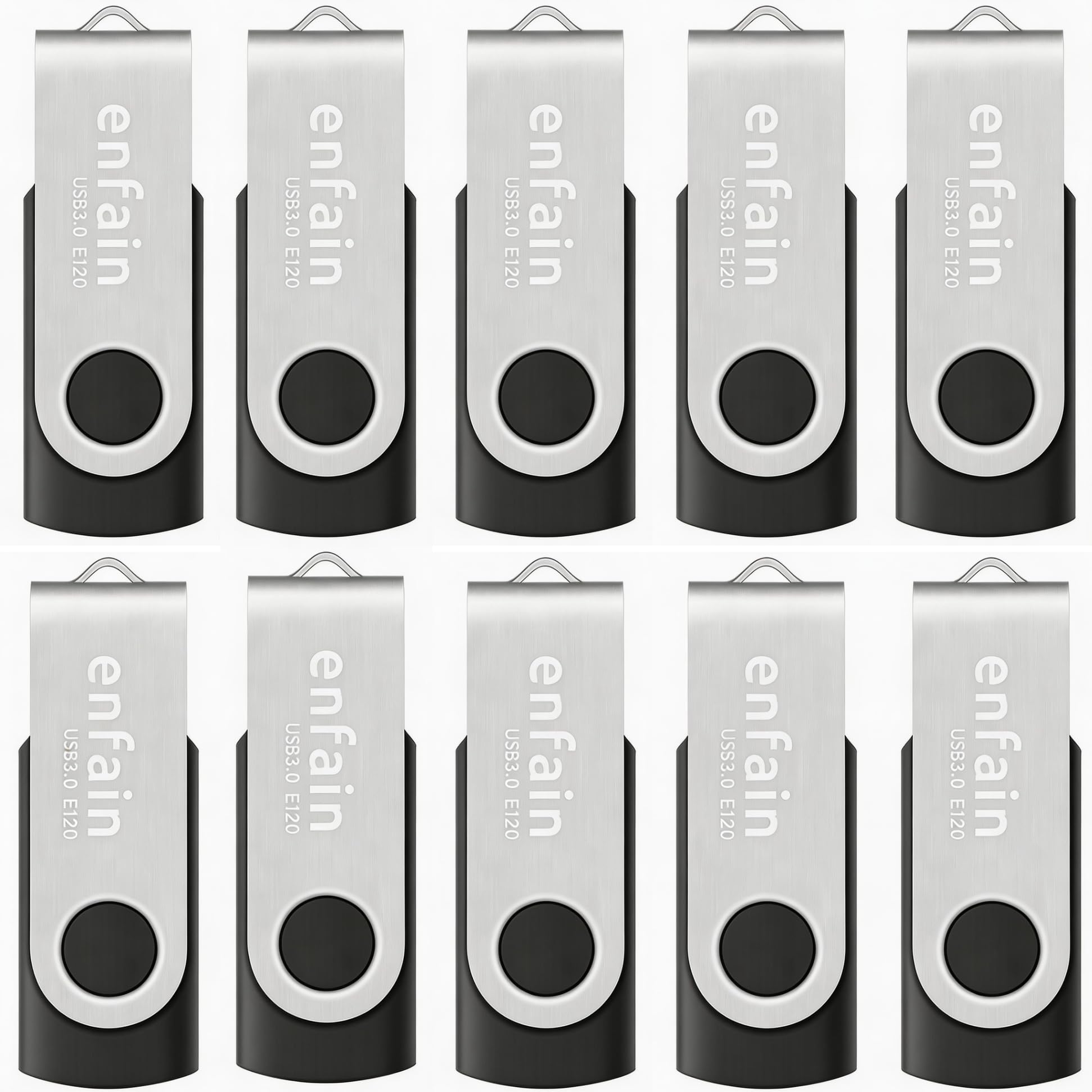 Enfain Unidad flash USB 3.0 de 32 GB para compartir, paquete de 10 unidades para almacenamiento universal de datos en casa y oficina, velocidad de escritura de 25 MB/s, velocidad de lectura de hasta