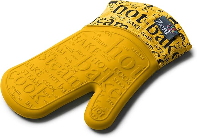 Zeal Silicone Heavy Duty Single Oven Mitt Glove Script-Mustard