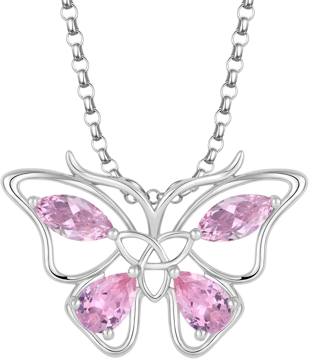 JO WISDOM Butterfly Necklaces for Women 925 Sterling Silver Celtic Knot 5A Cubic Zirconia Birthstone Pendant Jewelry Anniversary Birthday Christmas Gifts for her