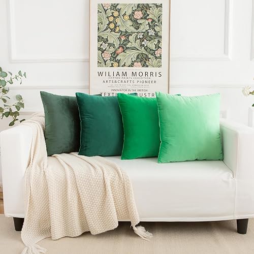 Miniatura 7 de Yonous Juego de 4 fundas de almohada cuadradas suaves de terciopelo verde degradado, fundas de cojín cuadradas suaves de alta calidad, almohadas