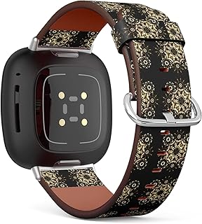 CJBROES Replacement Leather Watch Band, Compatible with Fitbit Versa 3 and Fitbit Sense of Wristband Bracelet Accessory - Classic Vintage Golden