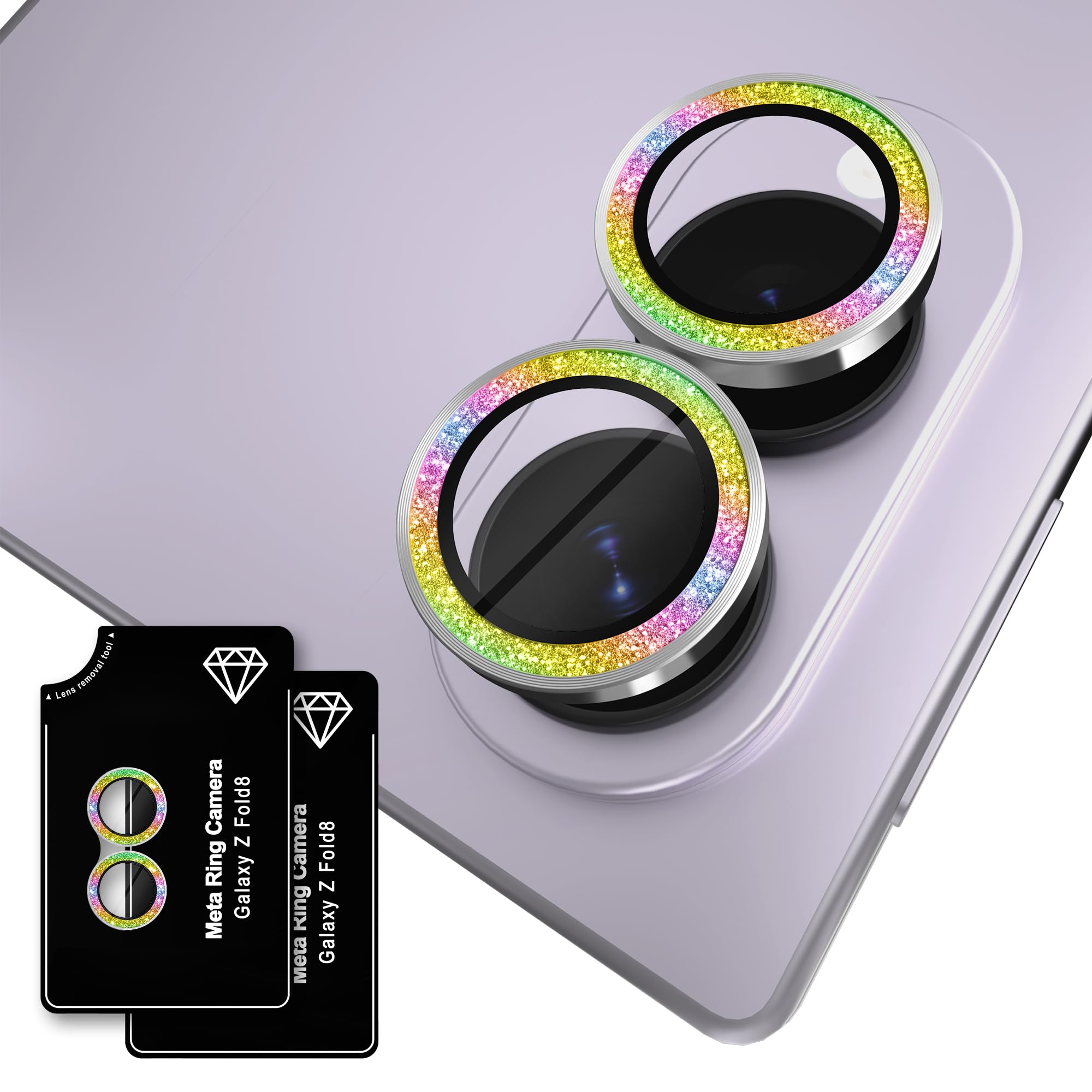 Orzero 9H Glass Camera Lens Protector for Z Fold 8-Glitter Colorful, 2 Set