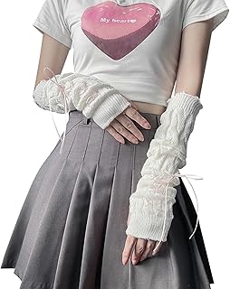 [ＷＡＮＳＨＩＸ] アームウォーマー アームカバー ニット レディース 地雷系 y2k ギャル系 無地 ロング丈 JK ロリータ 防寒 指穴あり 通気性 ストレッチ UVカット ニットアームスリーブ 暖かい