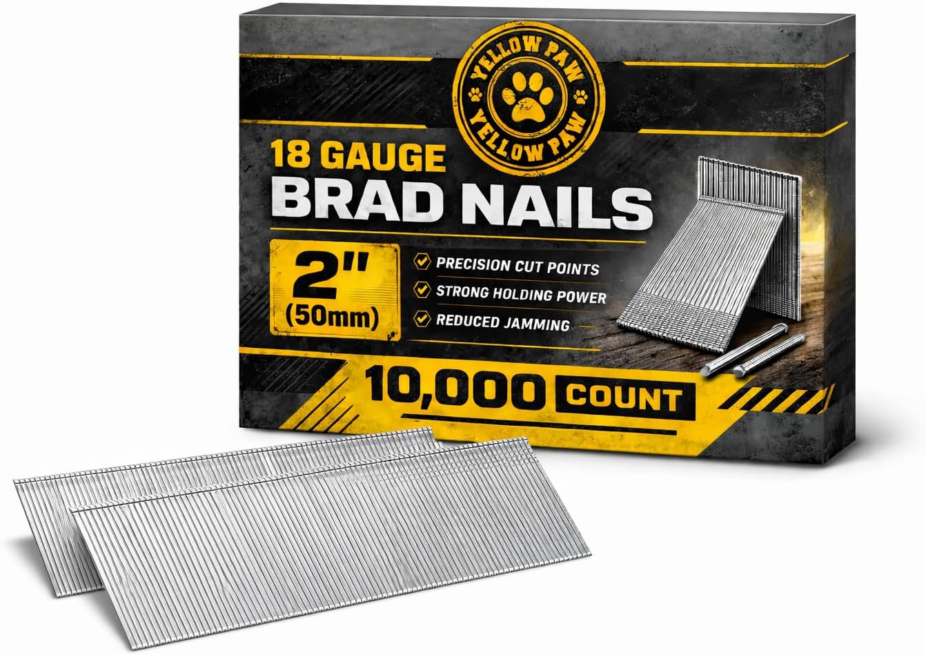 Yellow Paw 2 Inch 18GA Brad Nails (10,000 Pack - 18 Gauge) Universal Design for All Electric & Pneumatic Brad Nailer Guns with Galvanized Finish