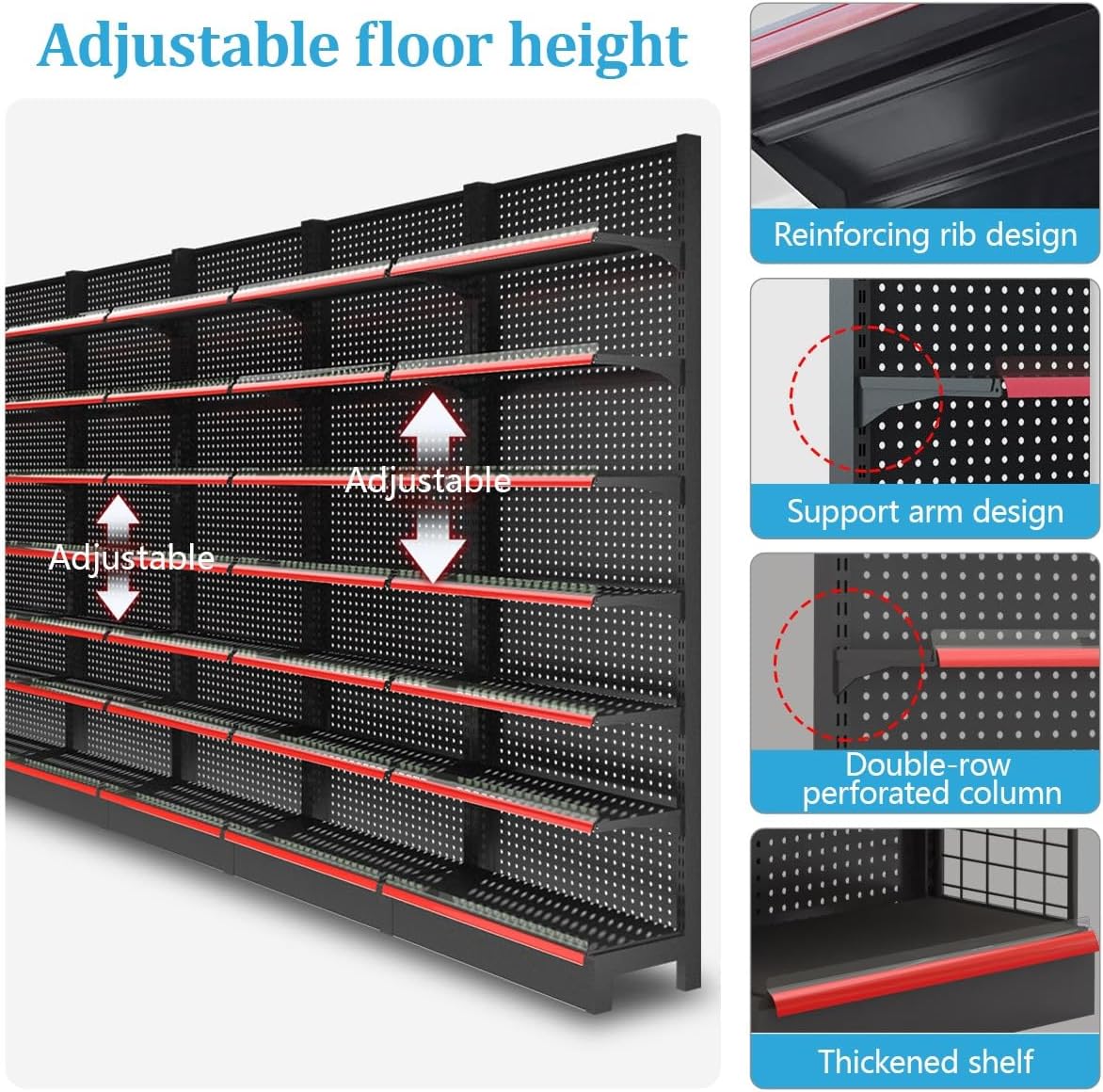 Retail Gondola Shelving Unit 5 Tier with 15 Hooks, Heavy Duty Adjustable Store Display Shelf, Metal Retail Display Rack for Grocery, Convenience Store, Liquor Shop Fixture(LxWxH 36x17x53in)