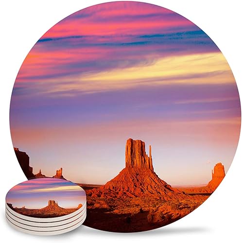 Posavasos para bebidas absorbentes de piedra de cerámica, desierto, puesta de sol, sol, cielo, arena natural, paisaje, bebida, café, con base de