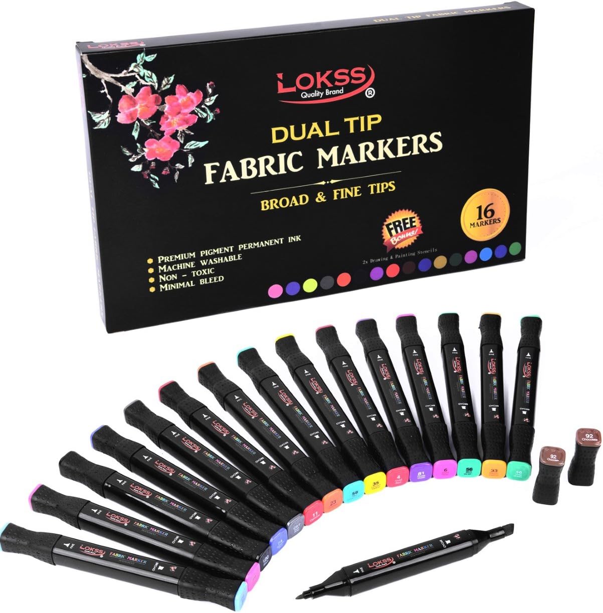 Set Of 16 Permanent Graffiti Dual Tip Fabric Markers - Premium Pigment Artist Ink - Fine And Broad Tips – Fade Proof & Waterproof – Non Toxic- For All Your Customized Art On T-Shirts, Shoes, Bag
