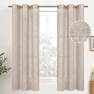 YoungsTex Natural Linen Curtains 63 Inches Long for Living Room, Beige Light Filtering Drapes Semi Sheer Textured with Bronze Grommet Privacy for Bedroom, 2 Panels, 42 X 63 Inch