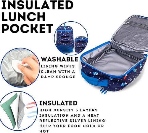 Miniatura 8 de J World New York Mochila con ruedas Duo para niños con juego de lonchera, Spaceship, talla única , Duo Kids - Mochila con ruedas y lonchera