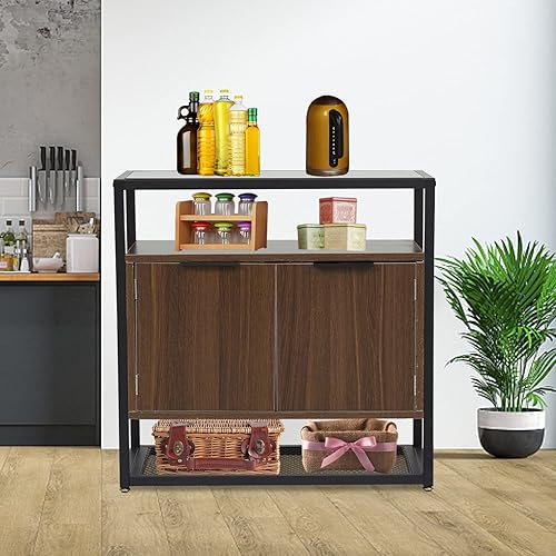 Miniatura 9 de Kinsuite Mesa auxiliar de consola industrial armario de almacenamiento con 2 puertas y 2 estantes de almacenamiento mesa de sofá decorativa con