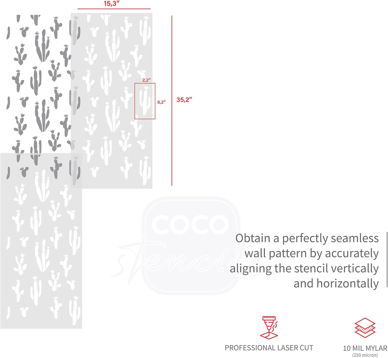 Cactus Stencil Pattern Wall - DIY Wall Stencil Painting for Living Room - Desert Plant Wall Design Stencil - Wall Art Stencils