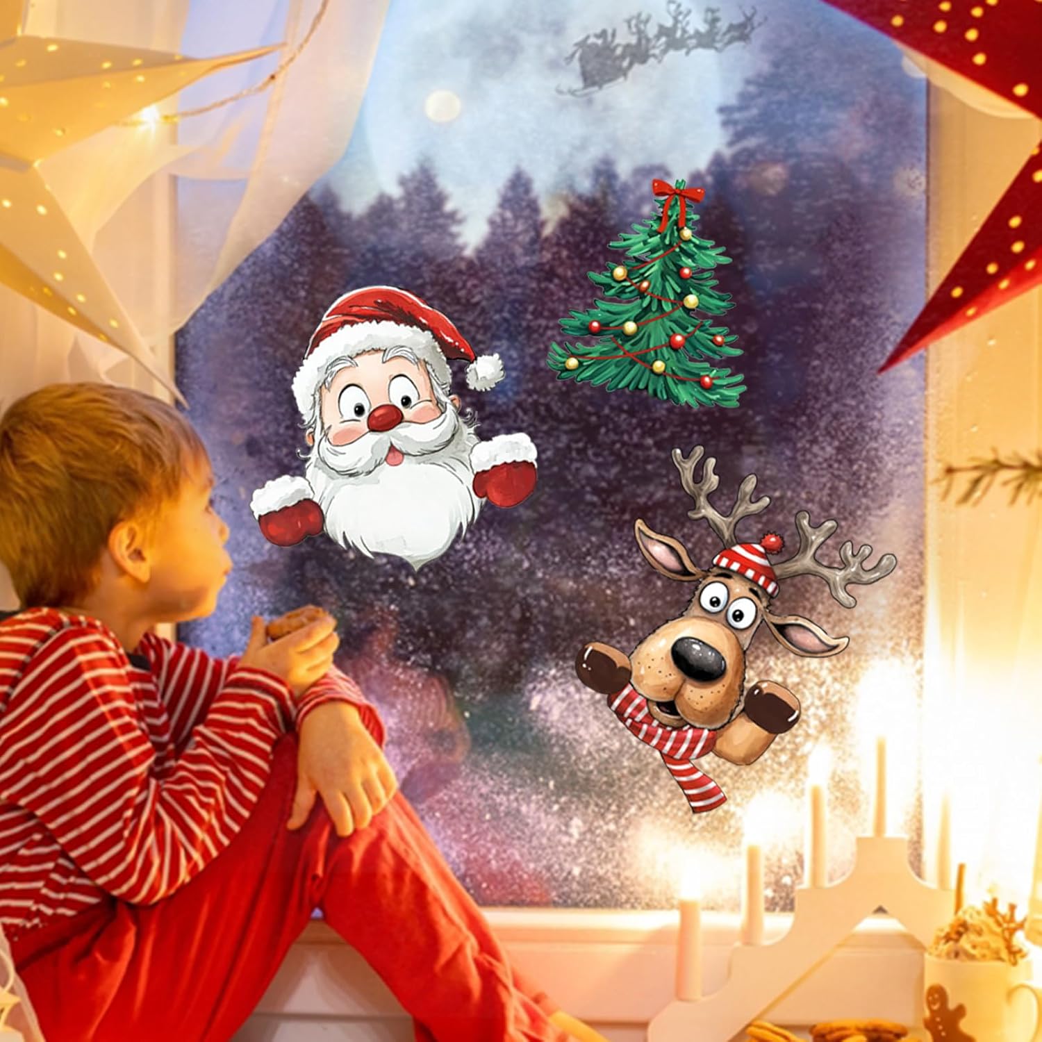 Mfault 3 PCS Christmas Santa Claus Car Stickers, Cute Xmas Tree Reindeer Gifts Waterproof Vinyl Decals, Winter Holiday Bumper Sticker for Window Wall Laptop Decorations Accessories - Image 6