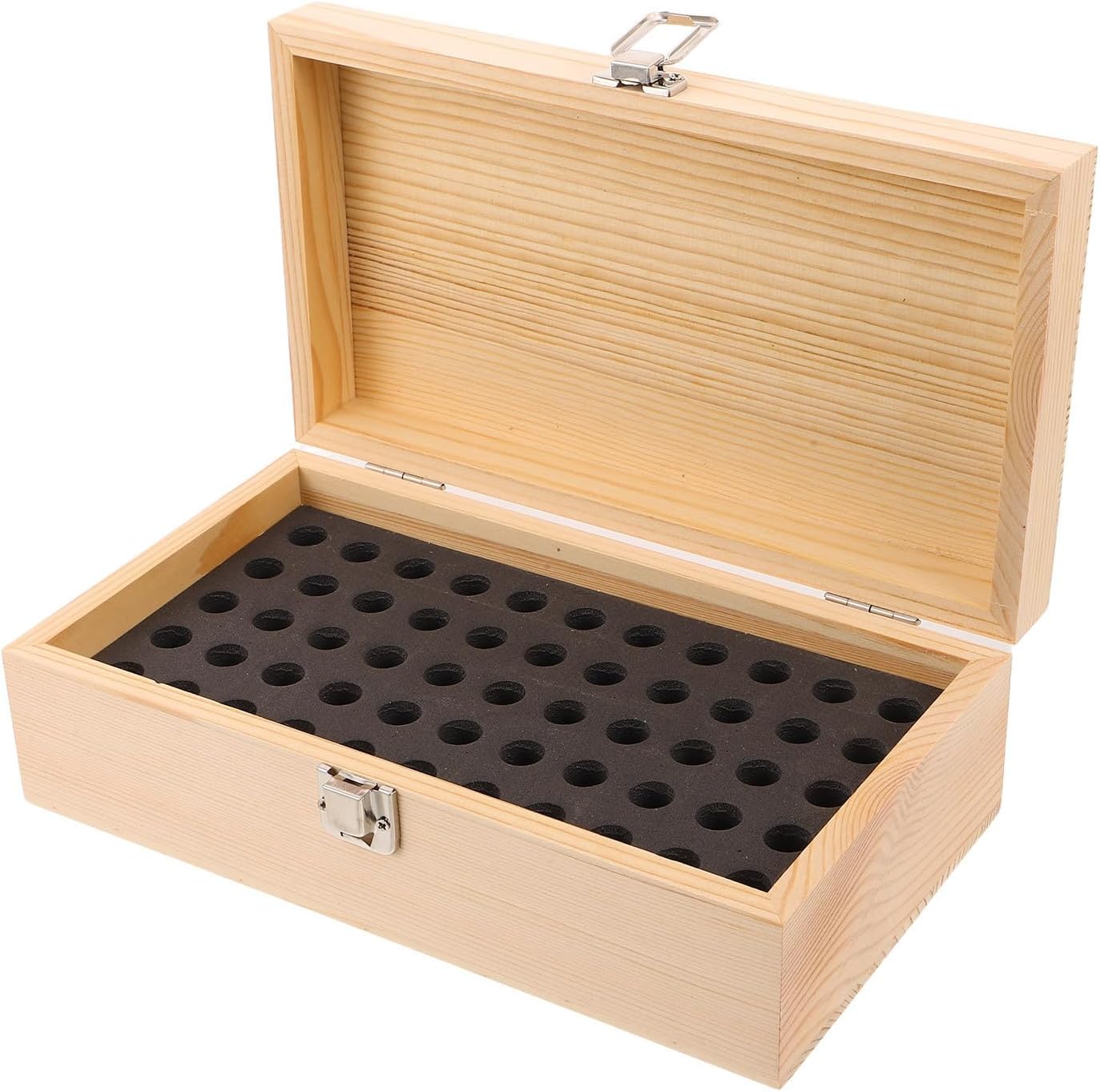 Homoyoyo Wooden Aa Battery Storage Box Organizer with 55 Slots for Travel | Sponge Lined Compartments, Metal Accents, Portable Lithium Cell Holder