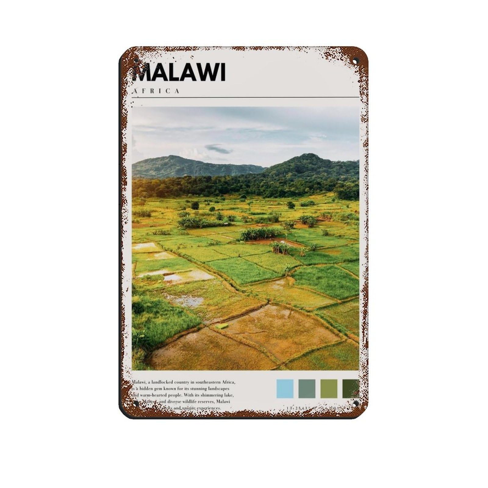 Malawi Africa Poster Malawi Art Tin Sign Vintage Metal Pub Club Cafe Bar Home Wall Art Decoration Poster Retro 8x12inch(20x30cm)