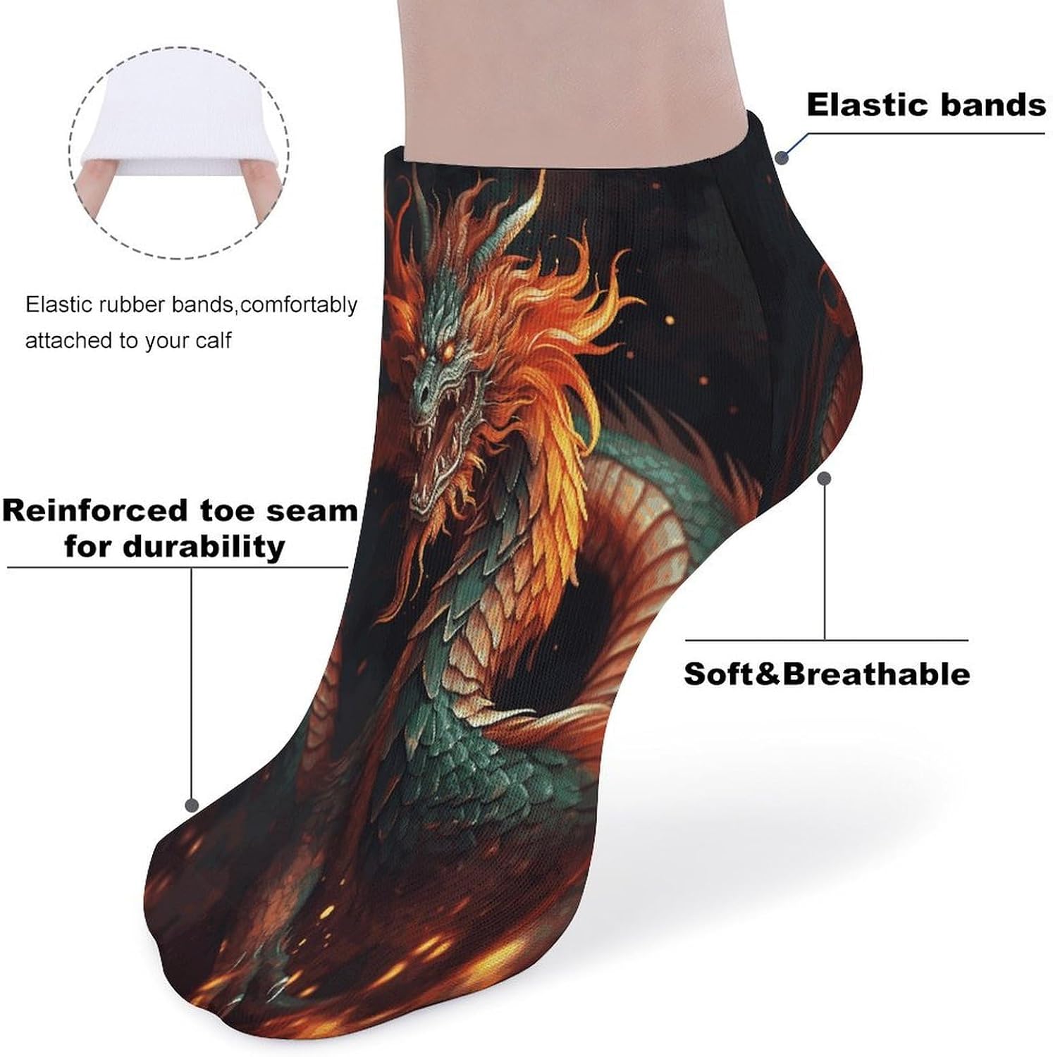 Socks for Men Women 5 Pairs Short Ankle Socks | Chinese Dragon Low Cut Casual Crew Sock Cute Breathable Athletic Socks Non Slip No Show Sock