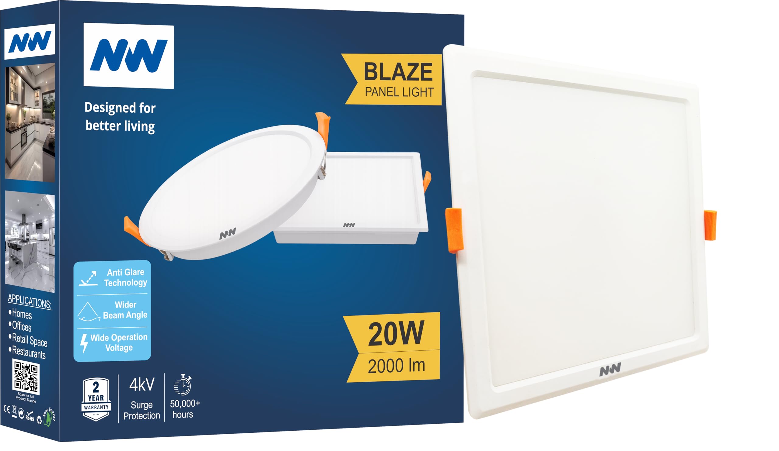 NW 20W Blaze Square LED Panel Light | Conceal False Ceiling Lights | Down Light | Light Color- White (Pack of 1)-image-23
