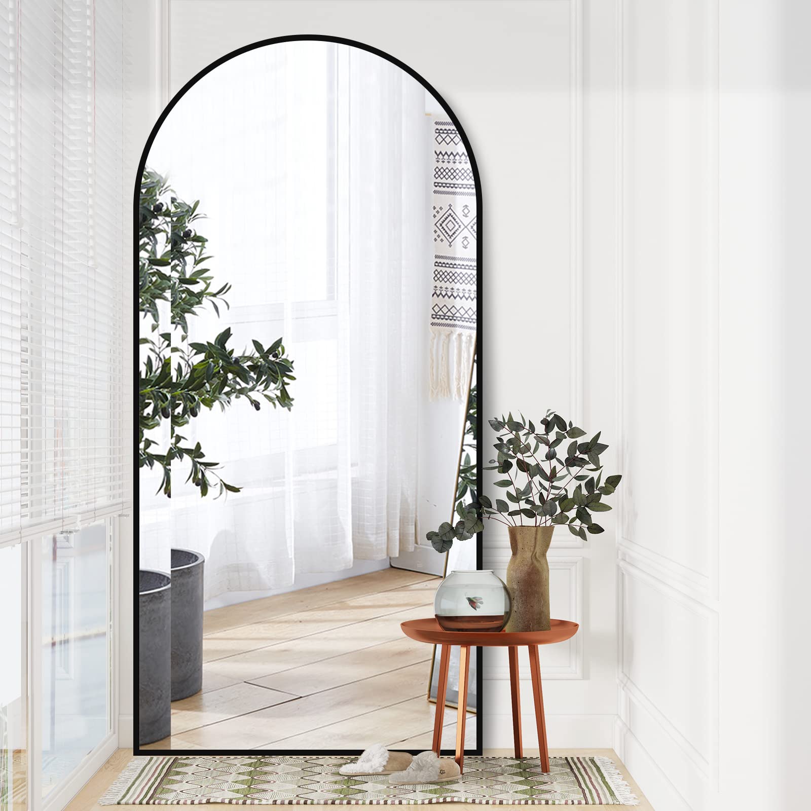 ABSWHLM Arched Full Length Mirror 71"x32" with Stand Aluminum Alloy Frame Floor Large Mirror for Living Room, Bedroom Hanging Standing or Leaning Wall-Mounted, Black