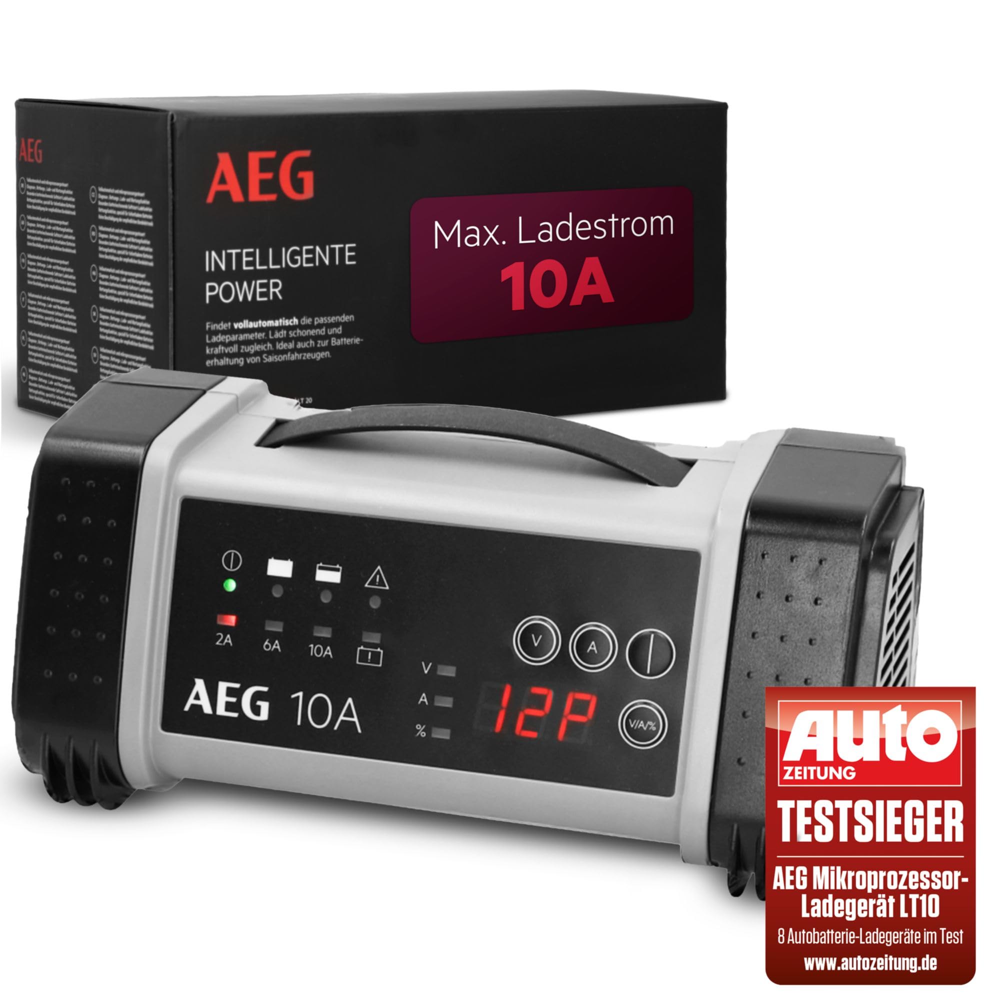 AEG Samochodowa ładowarka mikroprocesorowa 97024 LT 10 A do akumulatorów 12 i 24 V, 9-stopniowa, zasilacz i automatyczna kompensacja temperatury, LT10