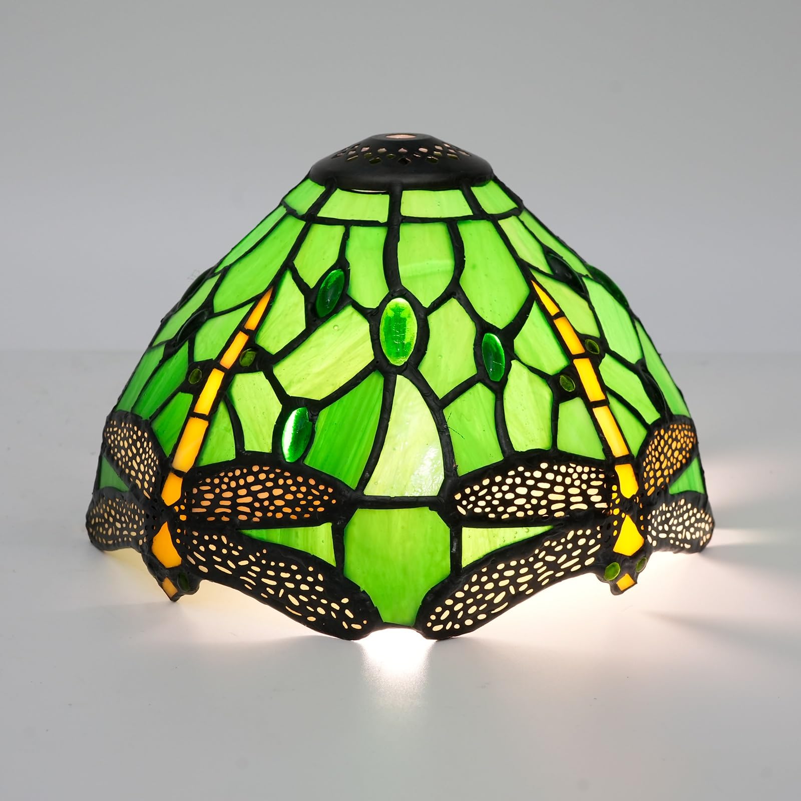 HJRegaFimu Shade Replacement 8" Green Dragonfly Stained Glass Lamp Pastoral Vintage Art Decor Small Opening Lampshades For Table Chandelier Light Wall Floor Lamps