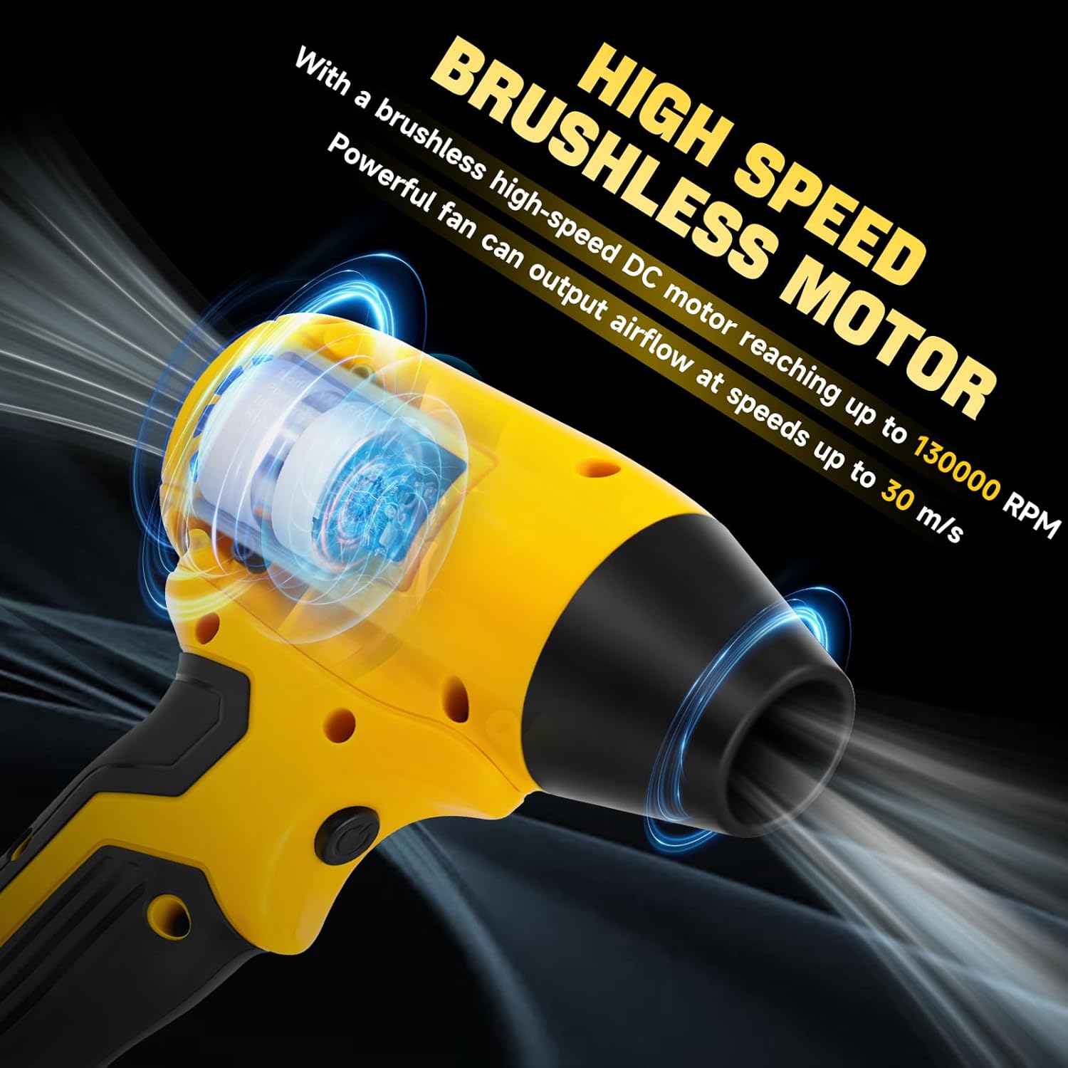 Electric Cordless Turbo Fan Blower, Leaf Blower for Dewalt 20V Battery, 130000RPM Handheld Jet Fan, Variable Wind Speed, for Cleaning and Drying (Battery Not Included) - Image 2