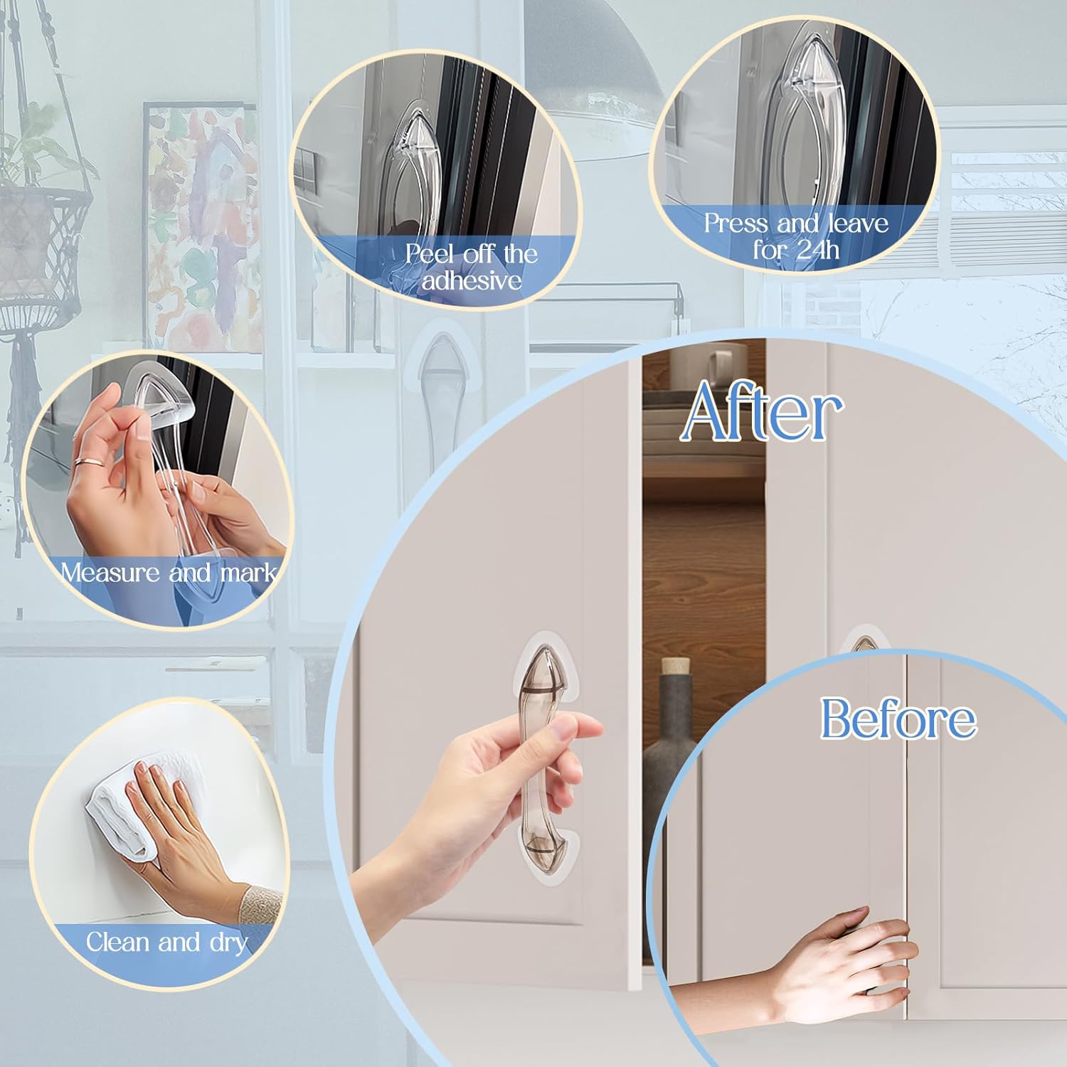 Acrylic Adhesive Handles: Self-Stick Pulls for Sliding Doors, Shower Doors, Cabinets & Drawers (2 Pack, Clear)
