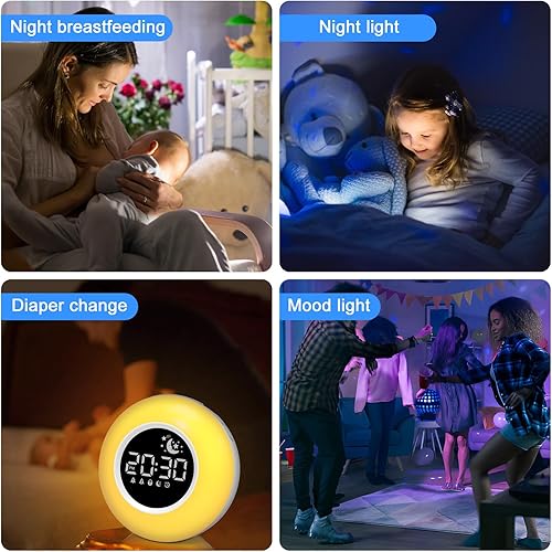 Miniatura 6 de Reloj despertador infantil para dormitorios, reloj de entrenamiento para dormir con luz nocturna, máquina de sonido, alarma doble, reloj de