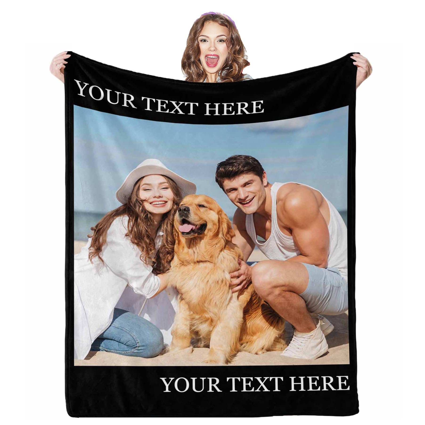 AOFUN Customized Blankets with Photos, 1 Photos Custom Blanket Customized Gifts Gifts for Mom Dad Couple Girlfriend Boyfriend Wife Husband, 8 Sizes