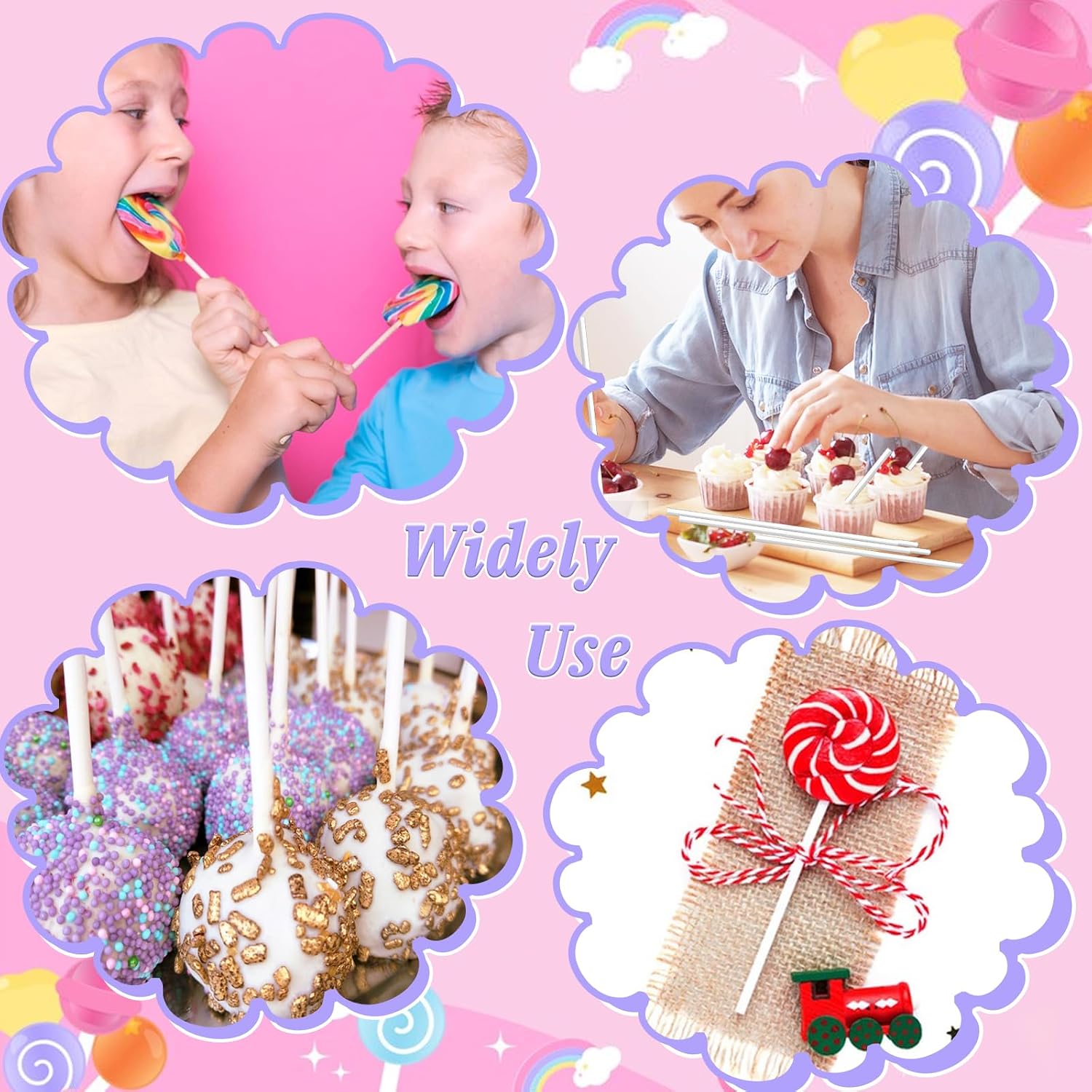 100 Count 6 Inch White Lollipop Sticks,Paper Cake Pop Stick,Sucker Treat Sticks for Chocolate Cookies Donut Packaging Wedding Party Cupcake Toppers Supplies 3.5mm