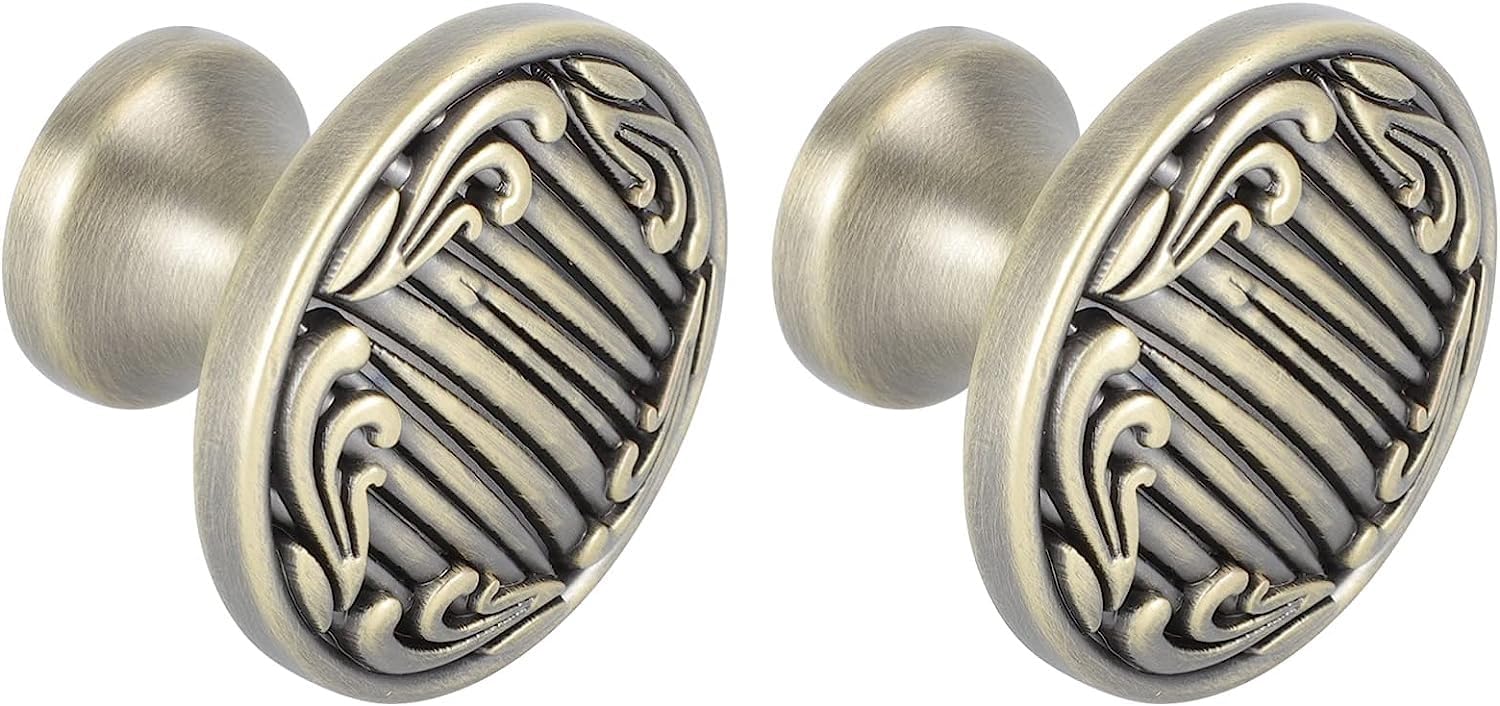 Retro Pull Handles,Round Knobs 2pcs Metal Cabinet Knobs Round Embossed Drawer Knobs Single Hole Antique Vintage Dresser Furniture Pulls Handles for Cupboard Closet