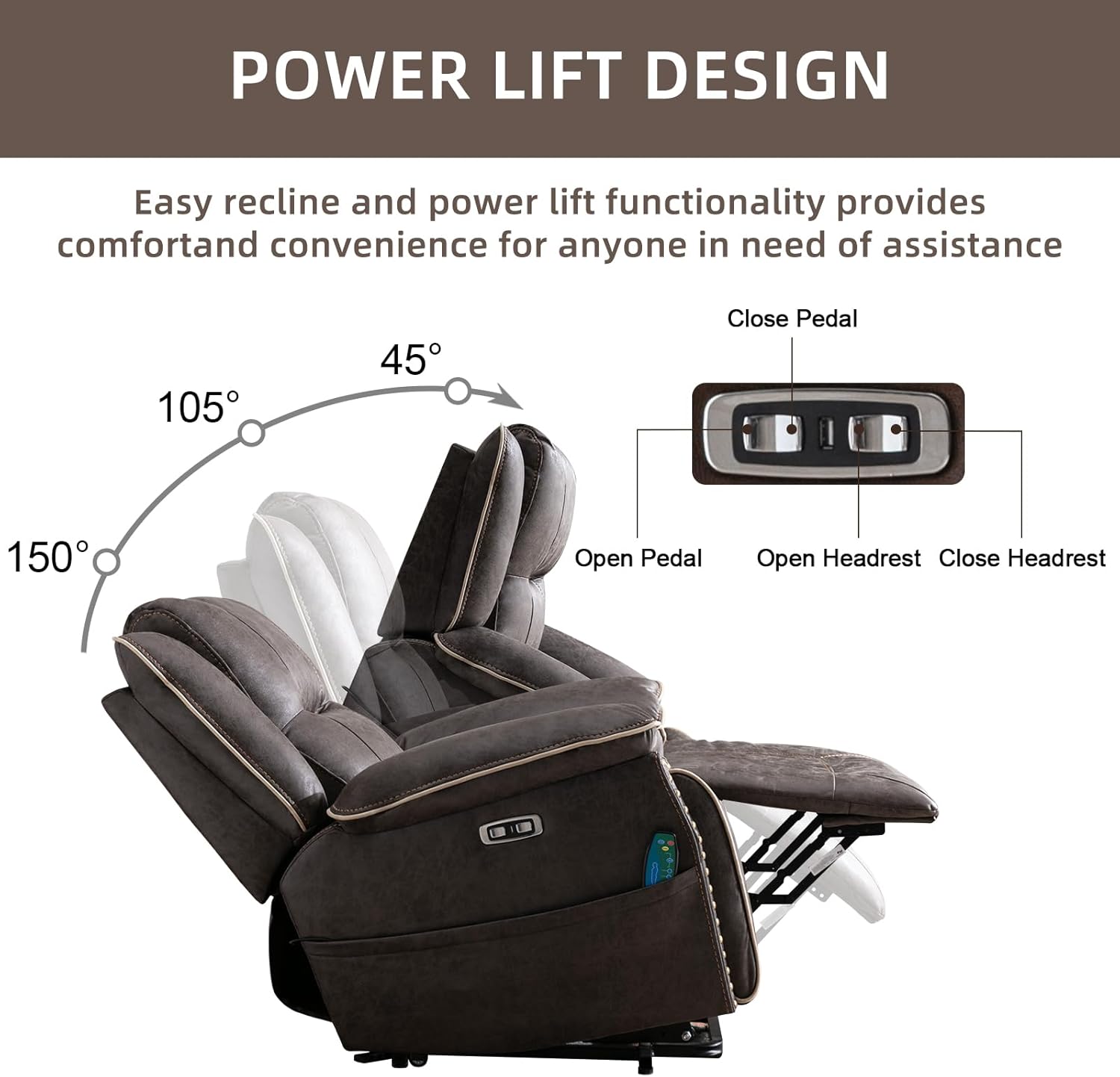 IOMOR Dual Motor Power Lift Chair for Elderly, Heavy Duty & Safety Motor Reclining Chair with Massage and Heat, Faux Leather Electric Wider Recliner with USB, 2 Concealed Cup Holders (1, Smoke Gray)
