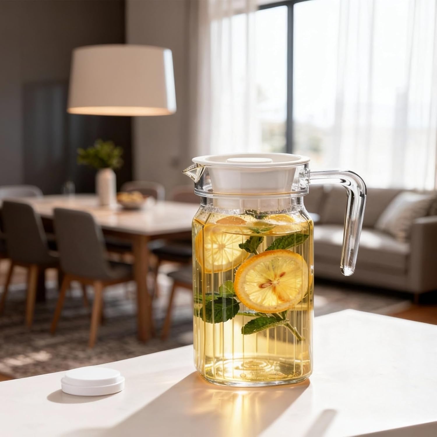 Water Plastic Jug With Lid,Water Jugs For Parties Wasserkrug Kinder,Milk Jug Glass 500Ml Acrylic Transparent Juice Bottle Striped Water Ice Cold Juice Jug With Lid For Bar Home(500ML)