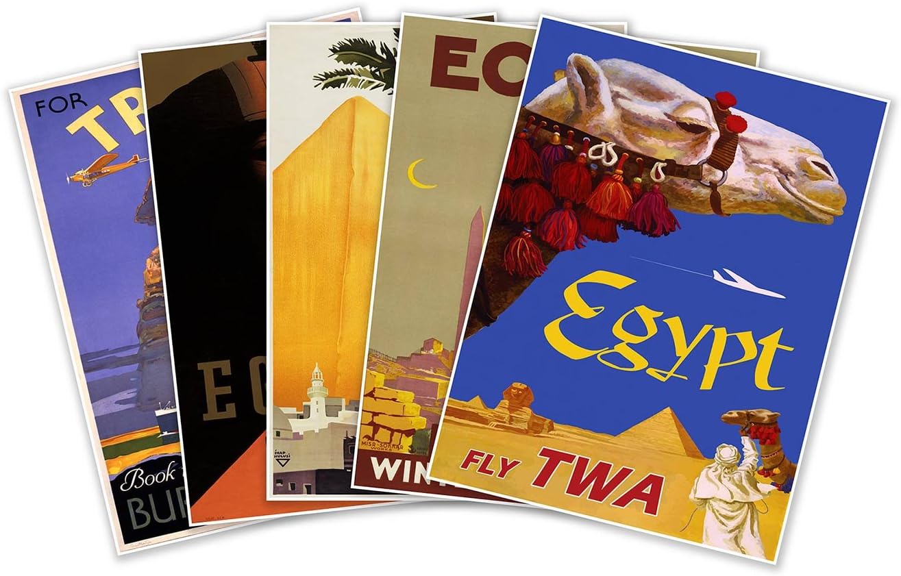 Set of Five (5) Vintage Egypt Travel Prints - Each Measure 24" high x 18" Wide (610mm high x 458mm Wide)