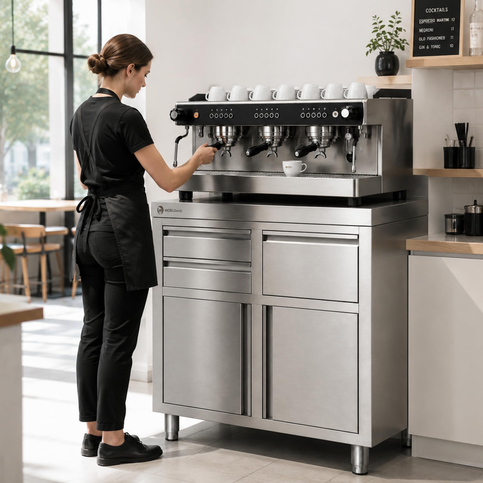 Mueble cafetero Industrial en Acero Inoxidable 100 x 60 cm hostelería. Mesa Profesional para máquina de café de Bar y Restaurante