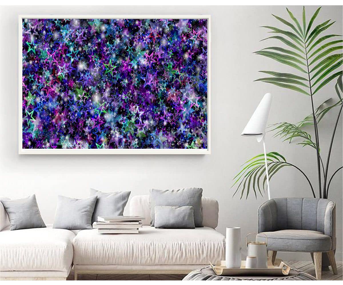 XtremeSkins White Floater Framed Canvas - Wall Decor for Living Room, Bedroom, Office, Hotels, Drawing Room (34in X 22in) - Stars, Colorful, Glare, Glitter, Art
